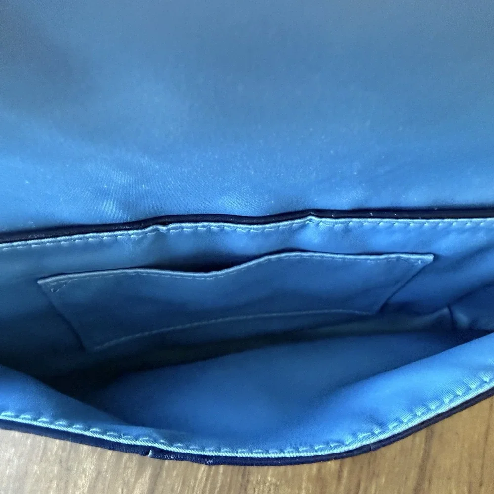 Vtg Coach Kristin Large Wristlet Leather Demi Purse Marine Blue Clutch Bag Y2K